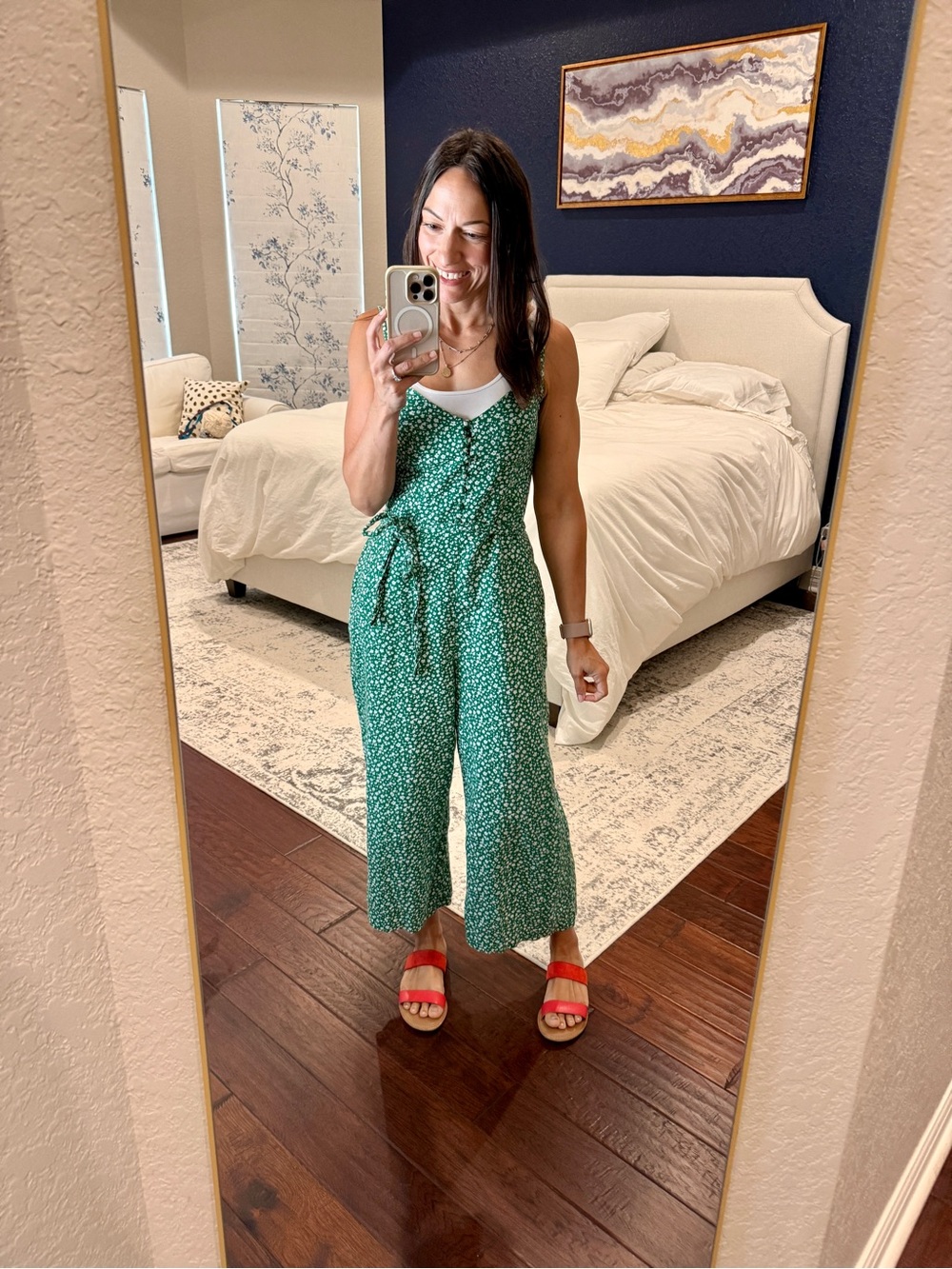 Banana Republic Green Floral Tie-Waist Cropped Jumpsuit